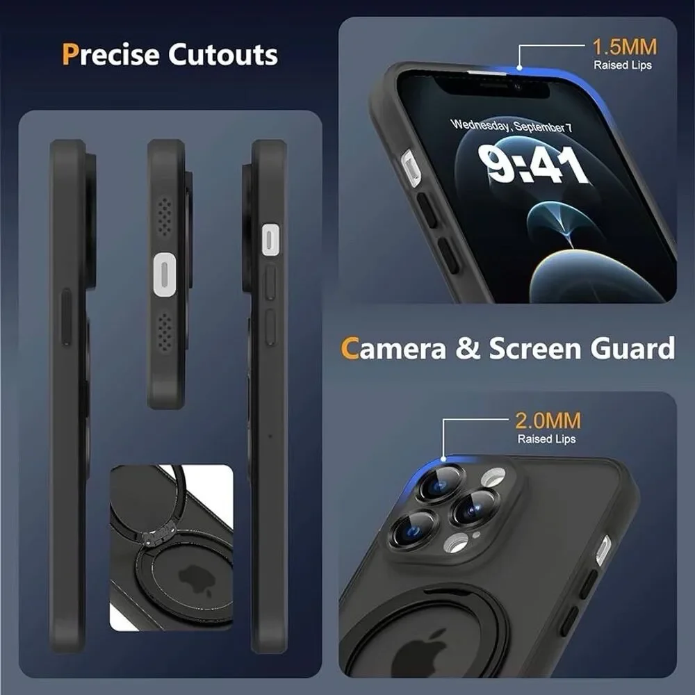 iPhone 12 Pro Max Case Black w/ Ring Stand & Lens Protection